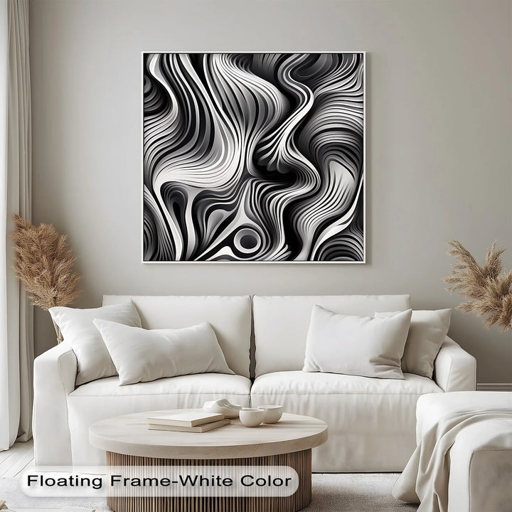 Flowing Dimensions – Abstract Waveform in Black & White Canvas Print - MyPhotoStation