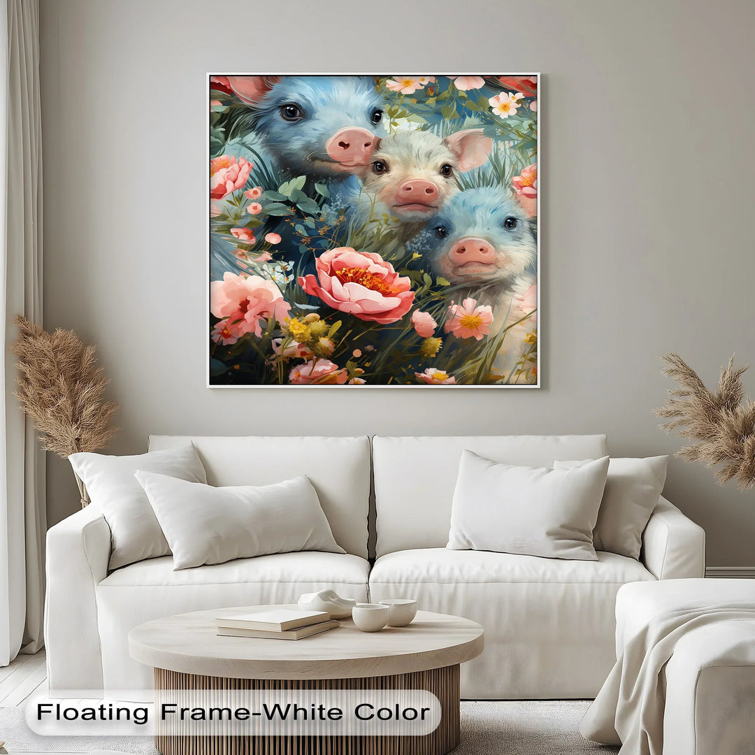 Blossom Companions – Piglets Among Spring Blooms Animal Canvas Print - MyPhotoStation