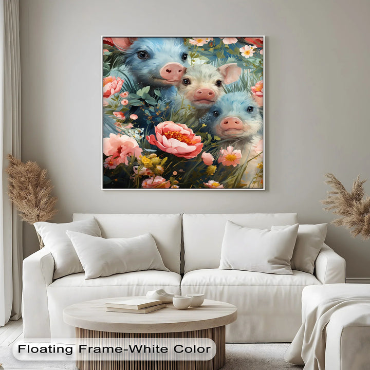Blossom Companions – Piglets Among Spring Blooms Animal Canvas Print - MyPhotoStation