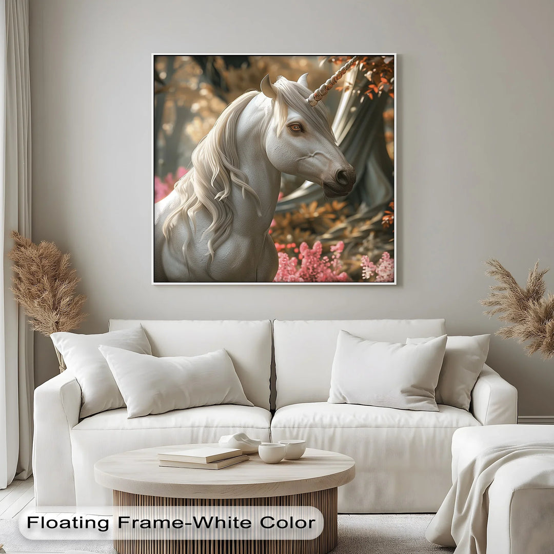 Elegant White Fantasy Horse in Woodland - Animal Canvas Print - MyPhotoStation