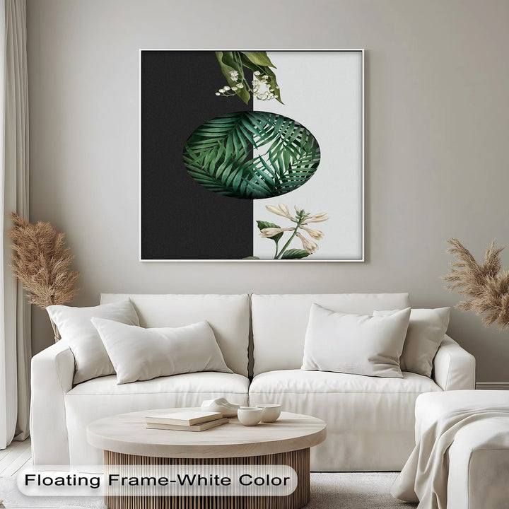 Botanical Balance – Monochrome Floral Contrast Canvas Print - MyPhotoStation