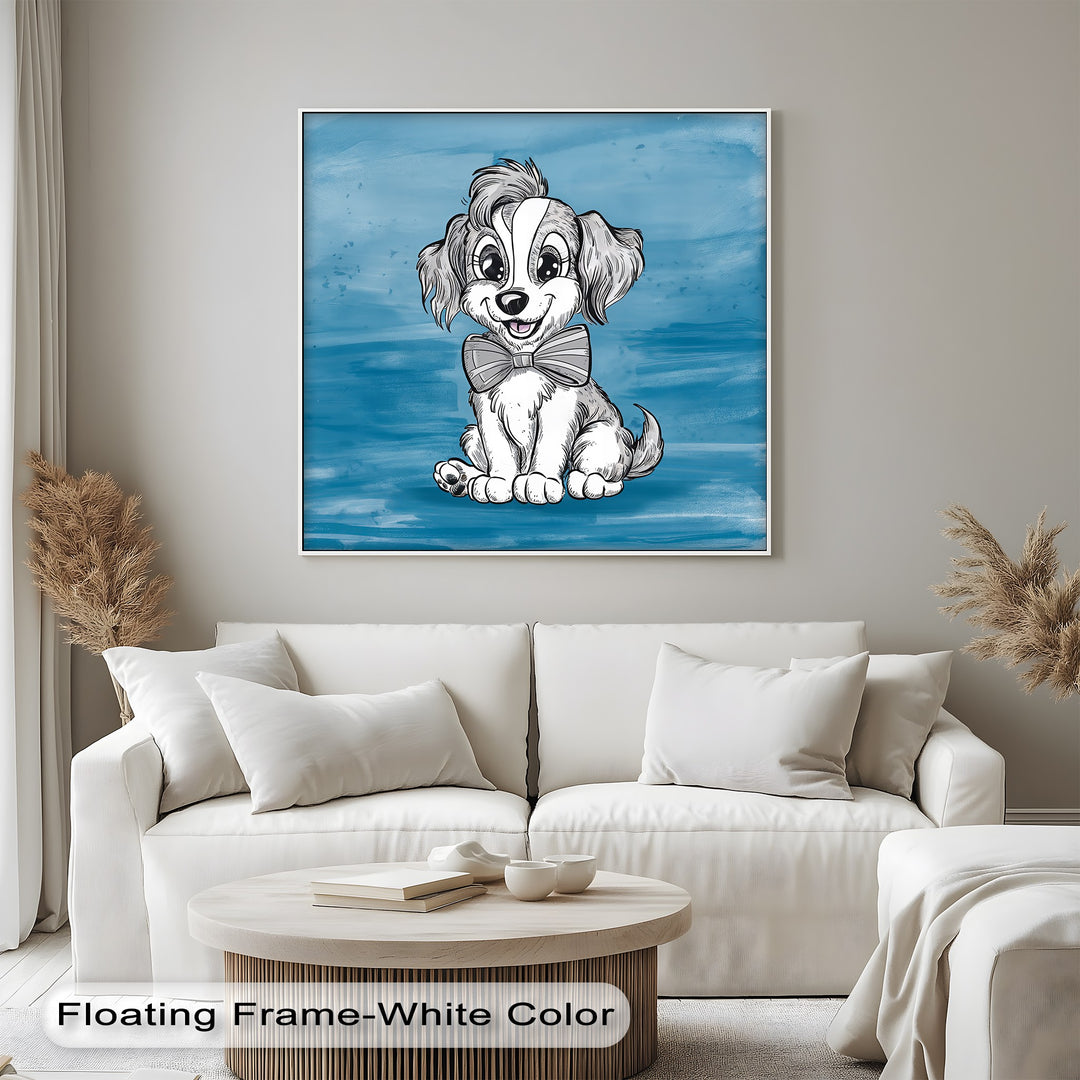 Charming Cartoon Pup with Bowtie - Puppies Canvas Print