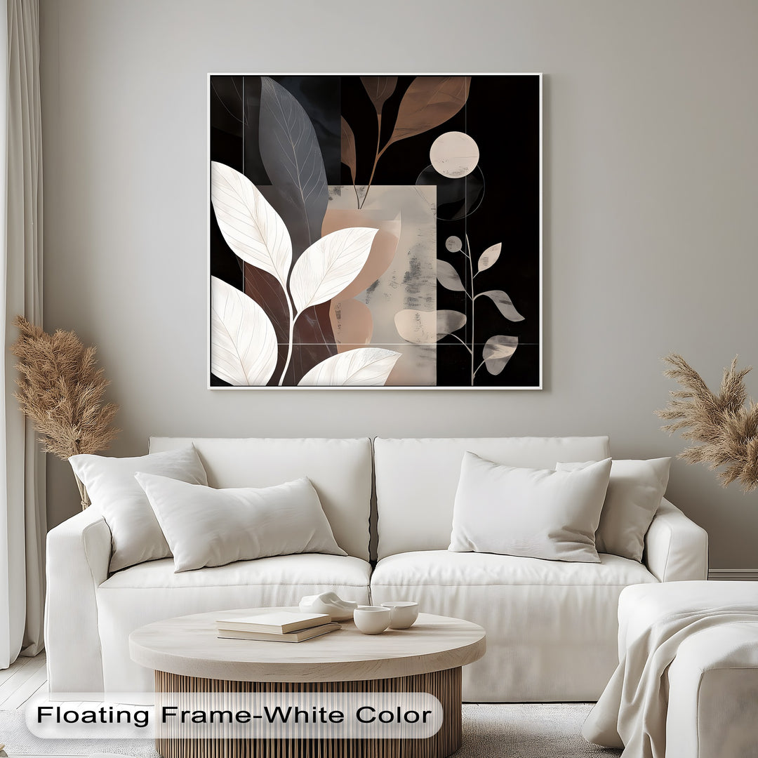 Abstract Botanical Black & Bronze Canvas Wall Art | Framed Artwork