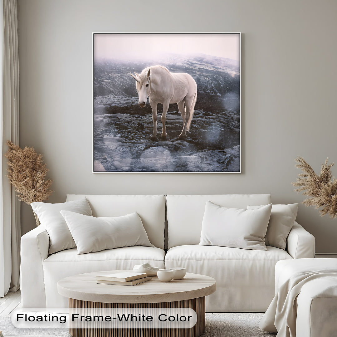 Celestial Wanderer – White Unicorn Fantasy Canvas Print