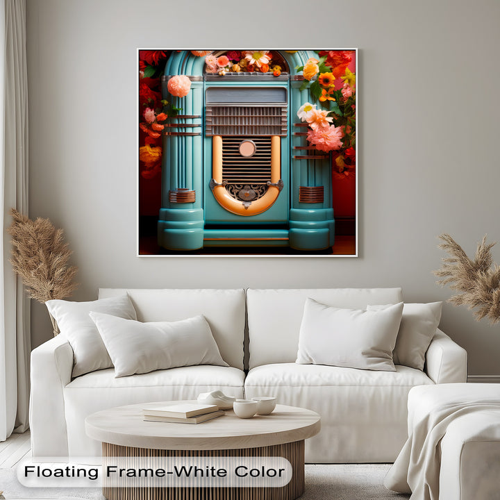 Floral Rhythm – Vintage Jukebox with Blooming Flowers Canvas Print