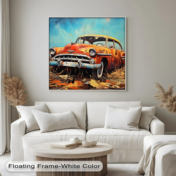 Rustic Relic – Faded Orange Classic Car in Autumn Field Canvas Print - MyPhotoStation