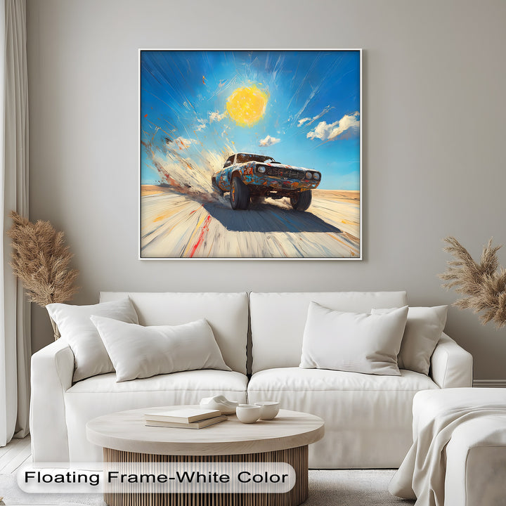 Desert Drift – Explosive Muscle Car in Motion Car Canvas Print