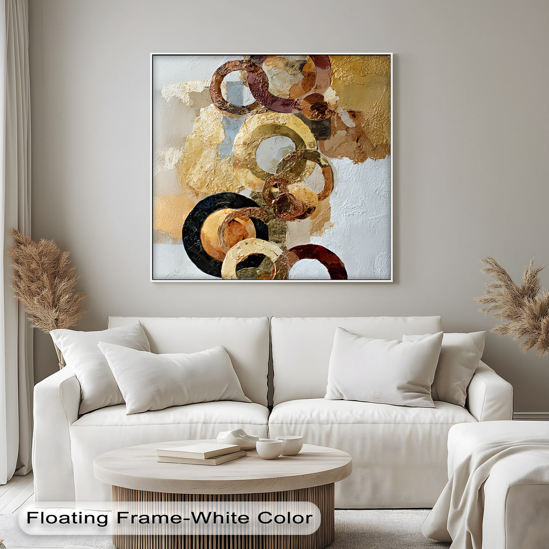 Gilded Motion – Textured Gold Rings Abstract Canvas Print