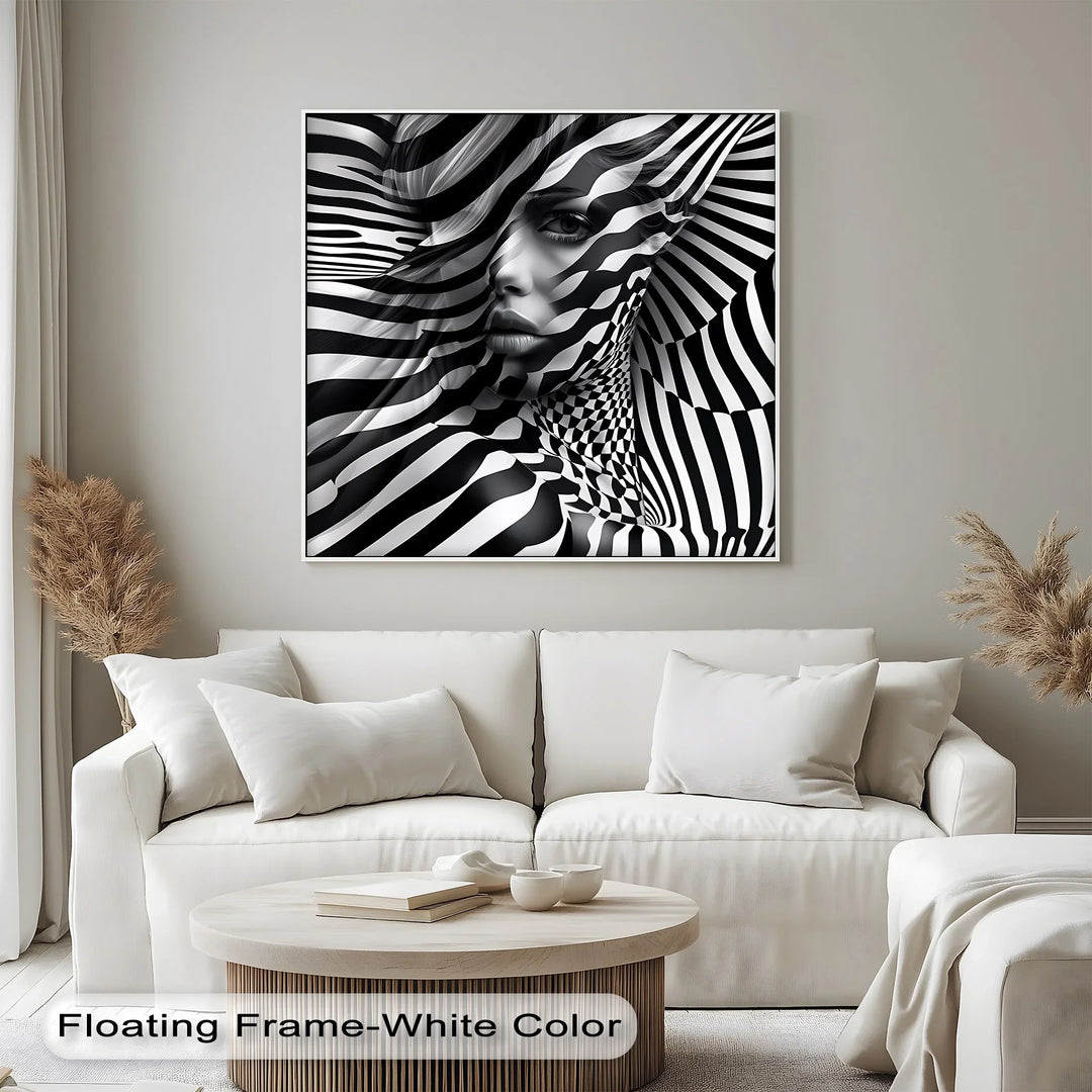 Illusionary Muse – Optical Portrait in Black & White Canvas Print - MyPhotoStation