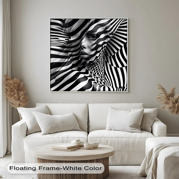 Illusionary Muse – Optical Portrait in Black & White Canvas Print - MyPhotoStation