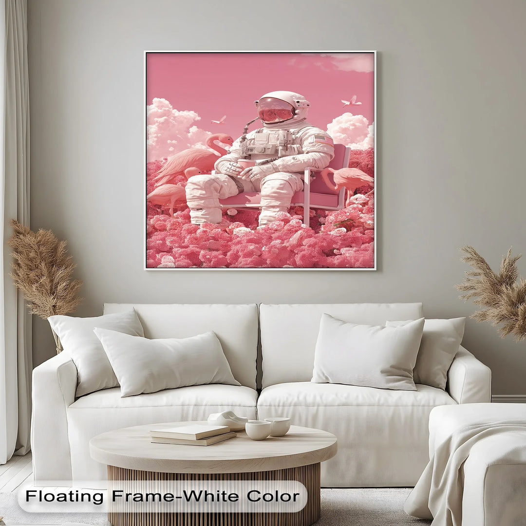 Pink Astronaut in a Flamingo Garden – Surreal Space Canvas Print - MyPhotoStation