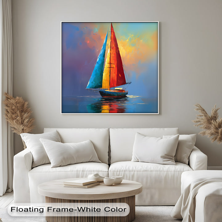Sails of Fire and Sea – Vibrant Sailboat Canvas Print