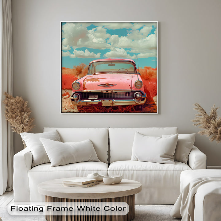 Desert Drift – Faded Pink Classic Car Canvas Print