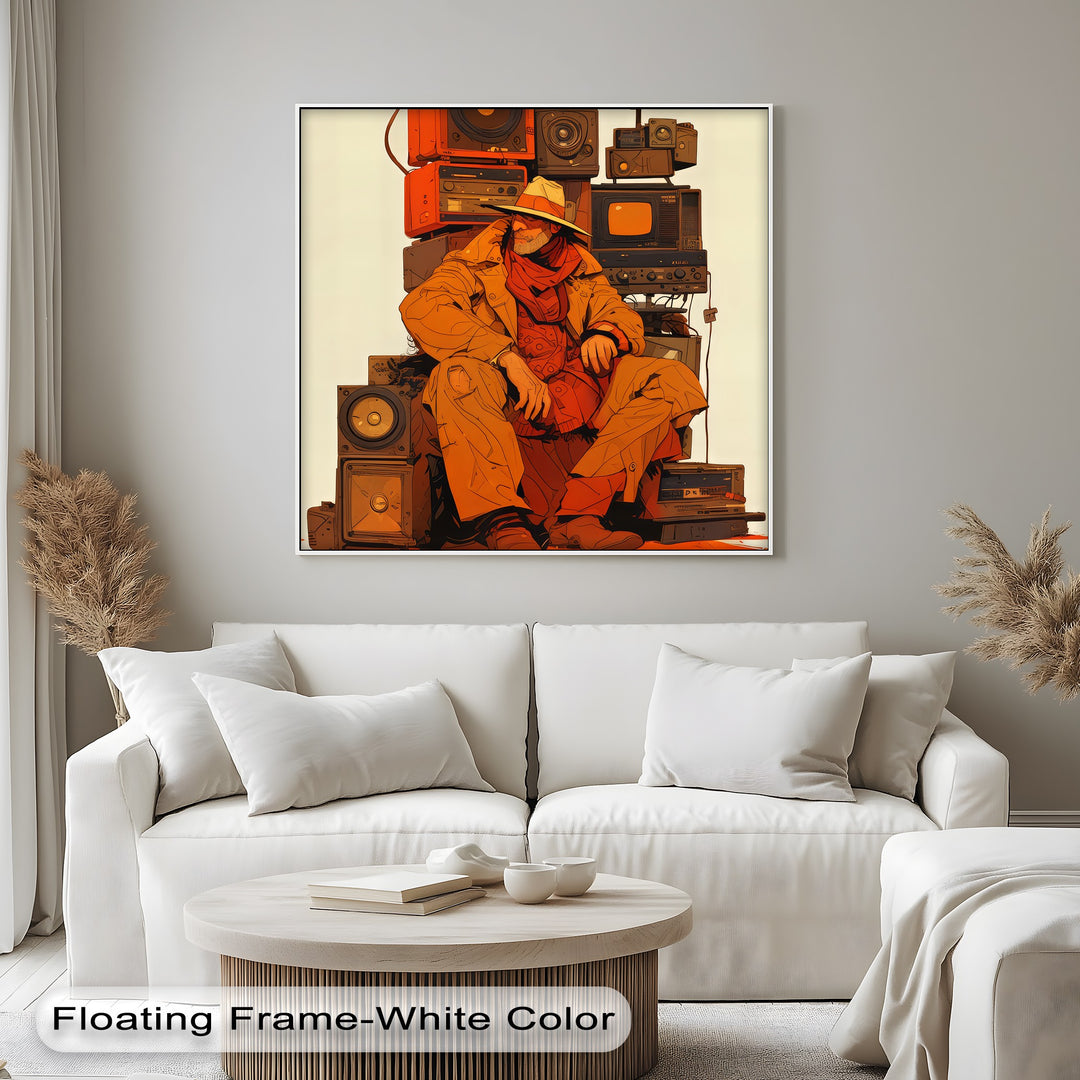 Desert Frequencies – Cowboy and Speakers Retro Canvas Print