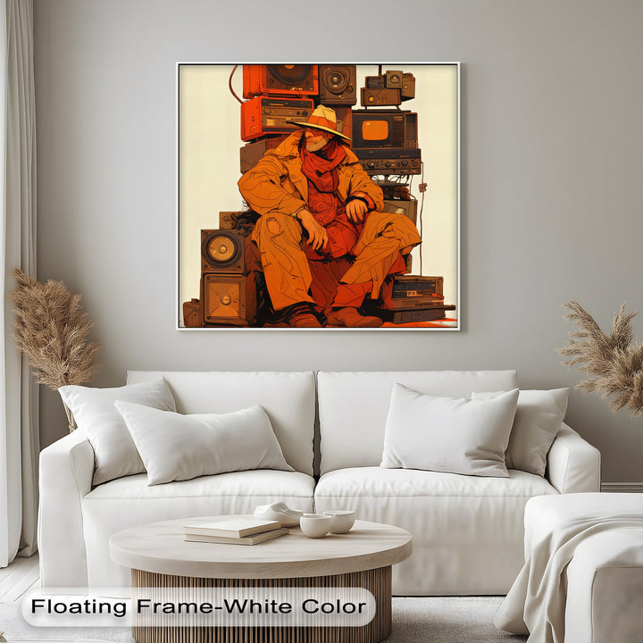 Desert Frequencies – Cowboy and Speakers Retro Canvas Print