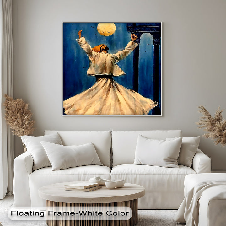 Moonlit Dance – Whirling Dervish Islamic Canvas Wall Art | Large Canvas