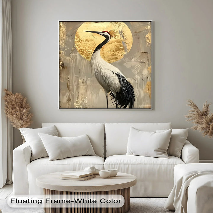 Golden Sun and Standing Crane – Elegant Crane Animal Canvas Print - MyPhotoStation