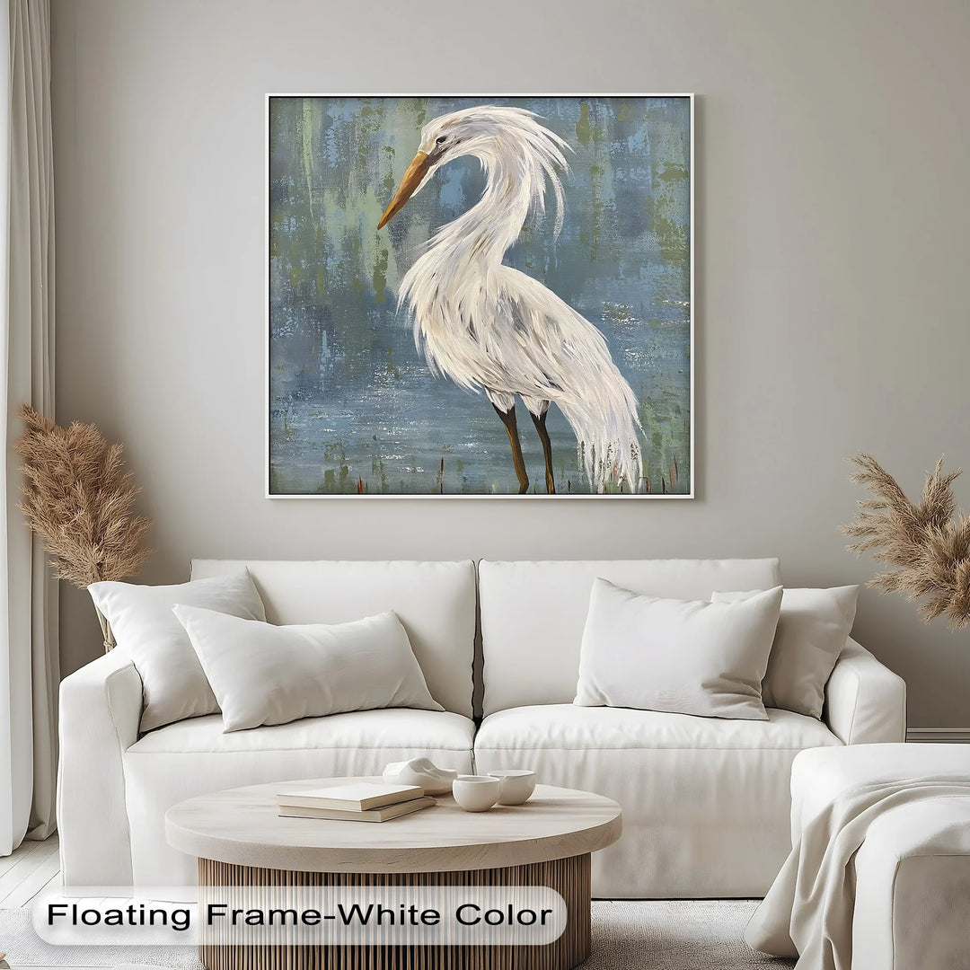 Graceful White Heron – Minimalist Bird Canvas Print - MyPhotoStation