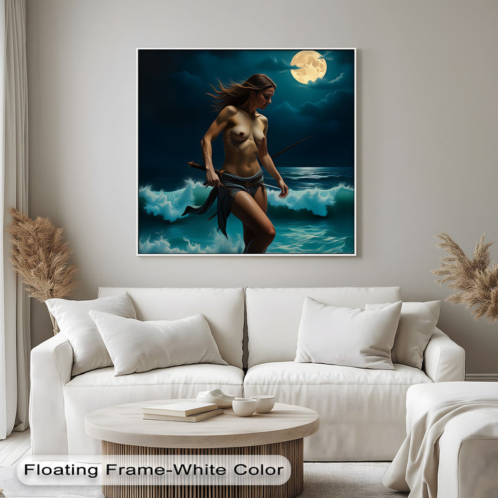 Moon Warrior – Mythic Nude Canvas Wall Art | Framed Wall Art