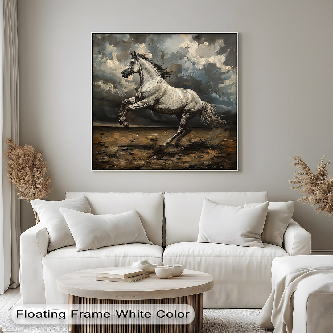 Majestic White Horse in Thunderous Landscape - Horse Canvas Print