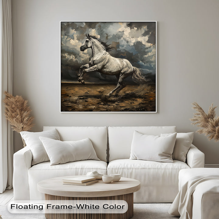 Majestic White Horse in Thunderous Landscape - Horse Canvas Print