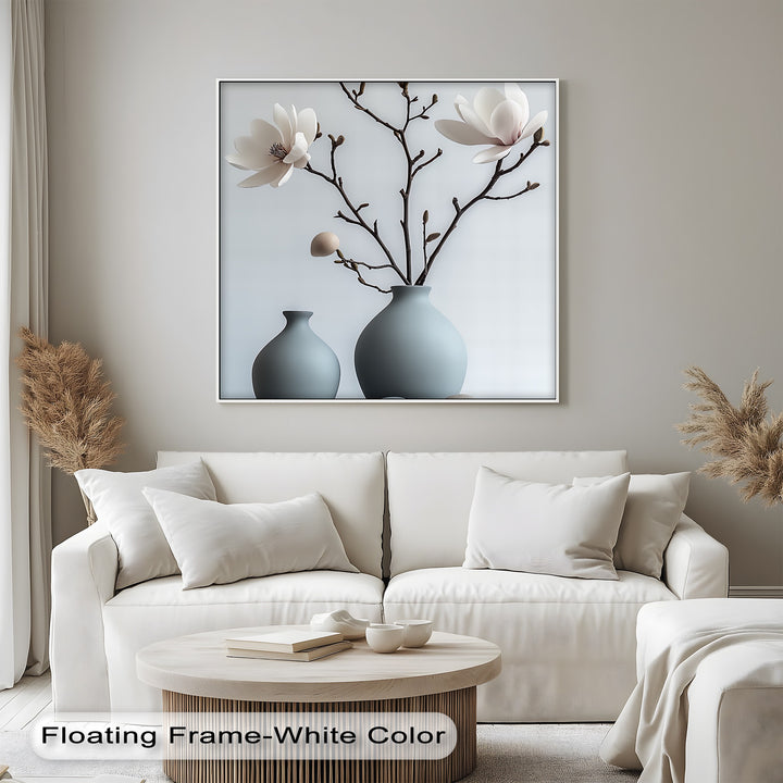 Minimalist Magnolia Harmony – Soft White Floral Canvas Print