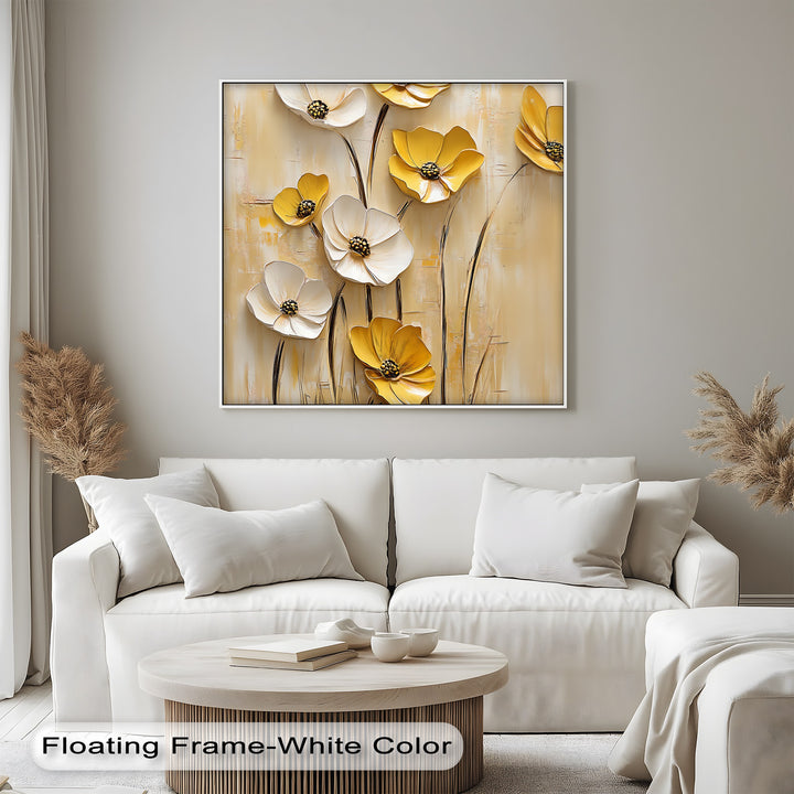 Golden Meadow Blooms – Yellow and White Flower Canvas Wall Art
