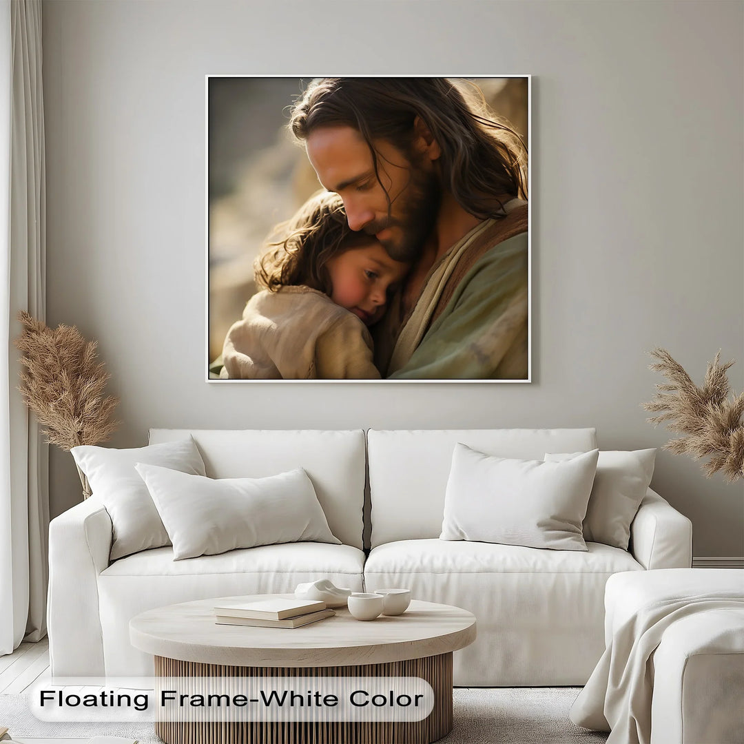 Sacred Shelter – Jesus Embracing a Child Canvas Print - MyPhotoStation