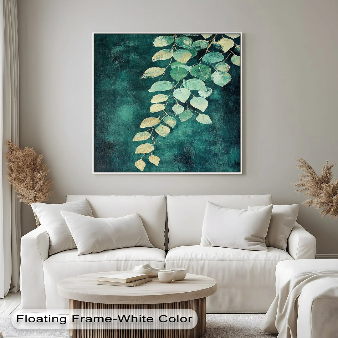 Golden Eucalyptus Cascade – Elegant Leaf Branch Canvas Print - MyPhotoStation