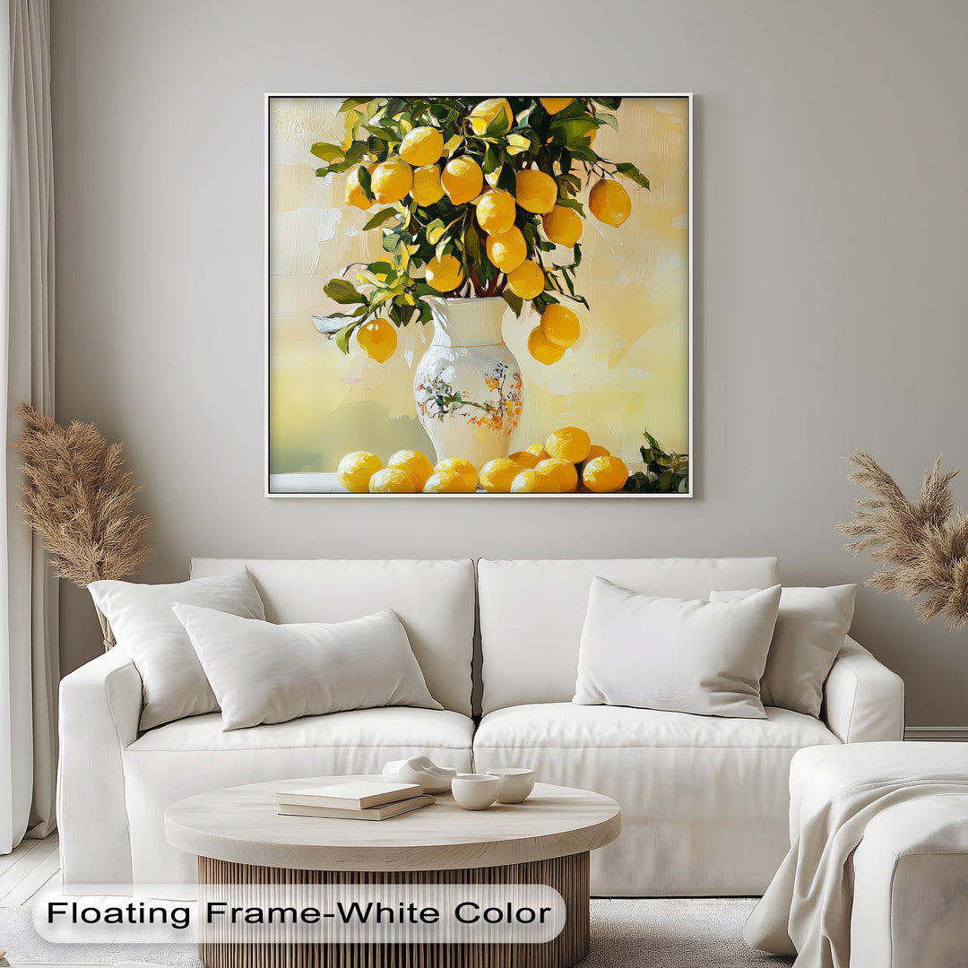 Golden Citrus Bloom – Lemons in Porcelain Vase Canvas Print