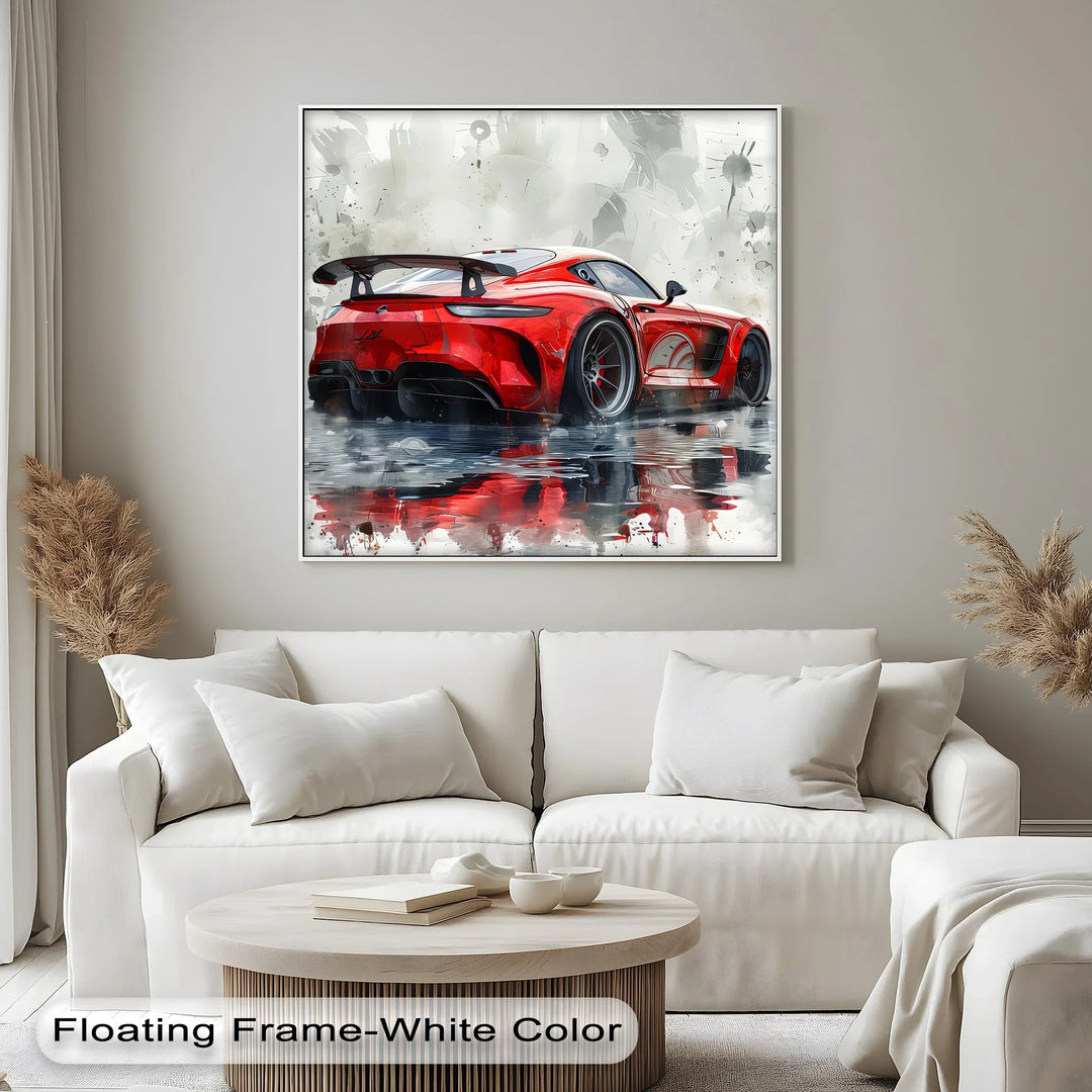 Red Hypercar Reflection on Wet Asphalt – Car Canvas Print - MyPhotoStation