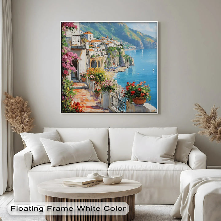 Amalfi Terrace Bloom – Coastal Italian Balcony Canvas Print - MyPhotoStation