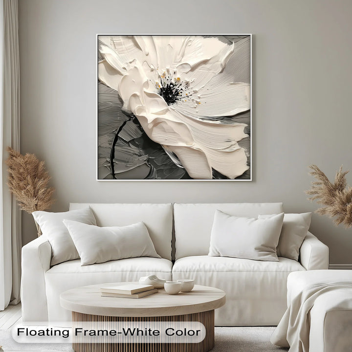 White Bloom in Monochrome – Textured Floral Canvas Print - MyPhotoStation