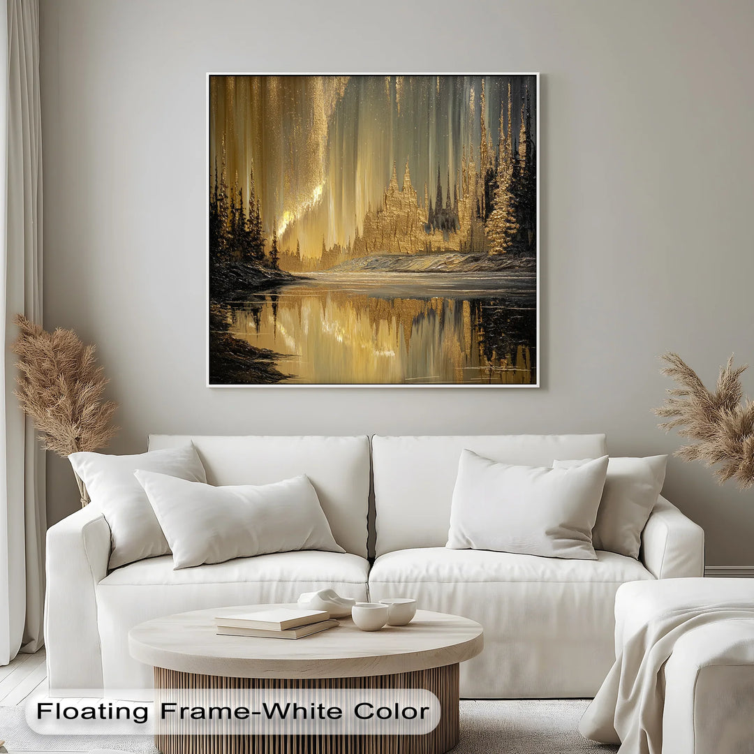 Golden Northern Lights Reflection – Abstract Landscape Canvas Print - MyPhotoStation
