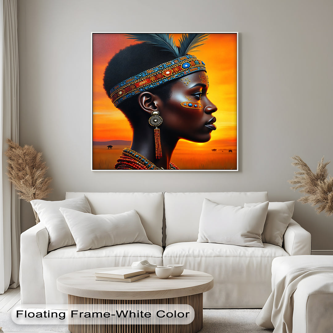 Radiant Sunset Queen – African Woman Canvas Print | Canvas Wall Decor