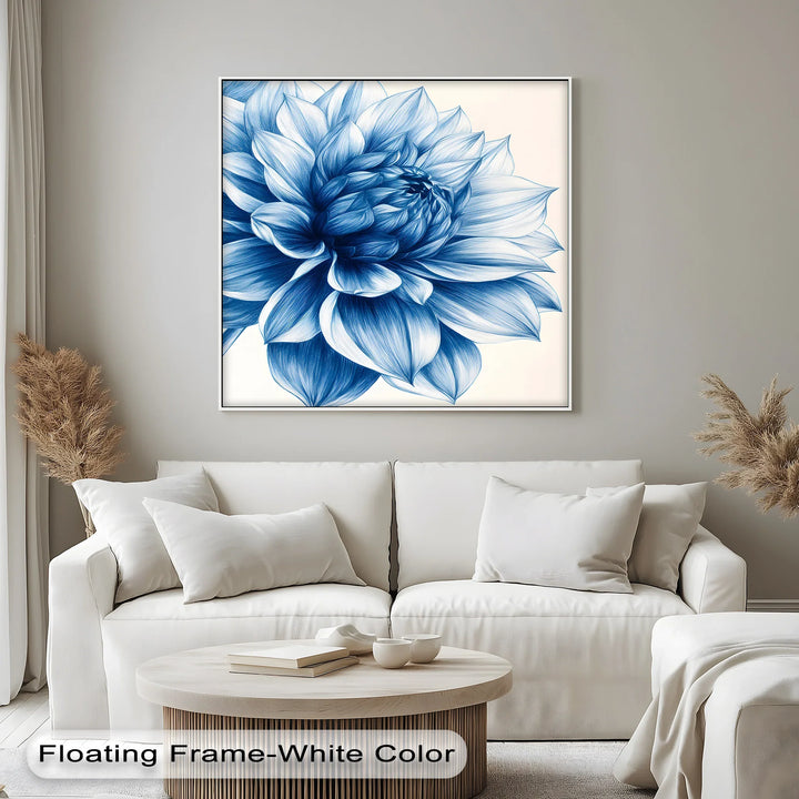 Elegant Blue Dahlia Bloom – Floral Minimalist Blue Canvas Prints - MyPhotoStation