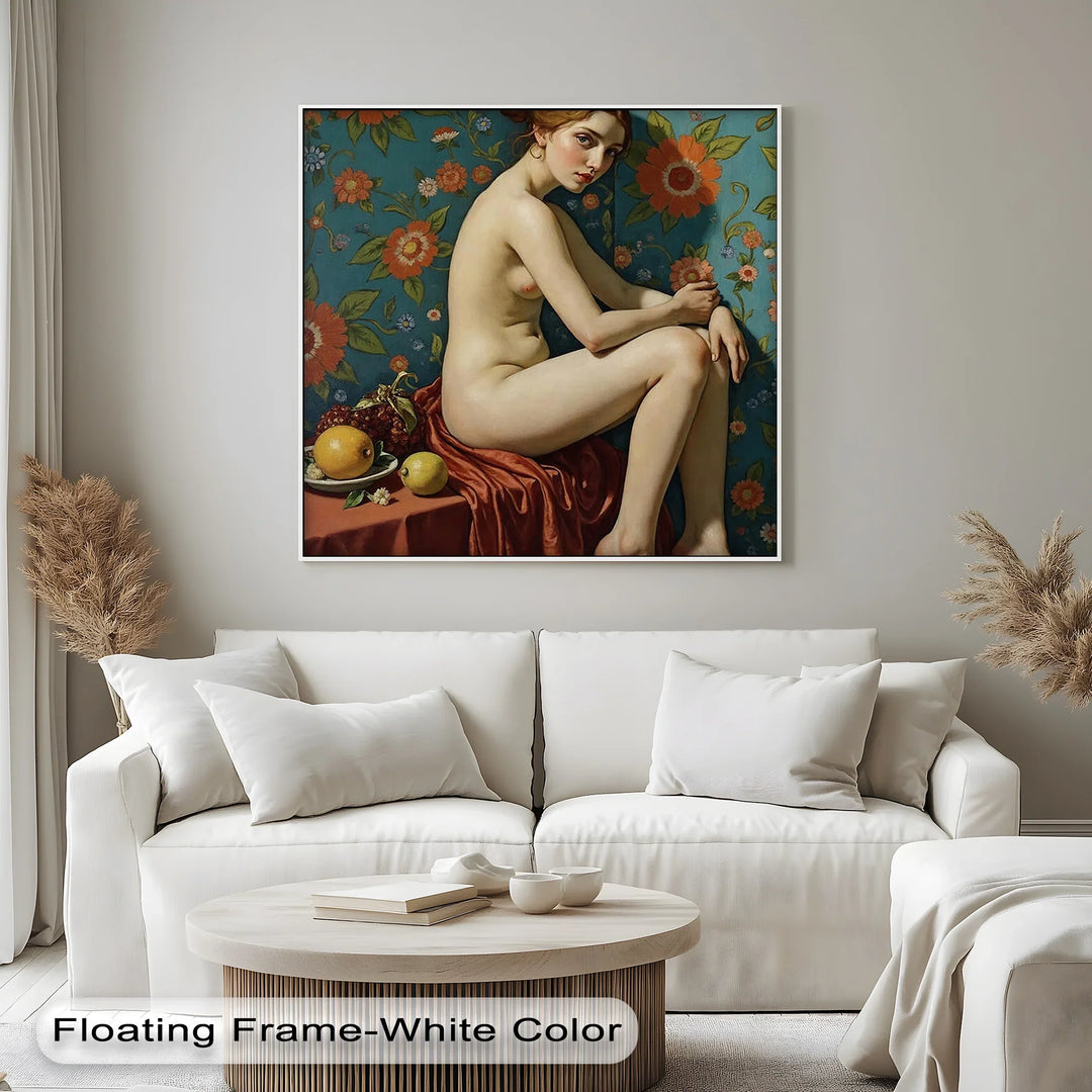 Floral Reverie – Seated Nude with Vintage Erotic Canvas Print - MyPhotoStation