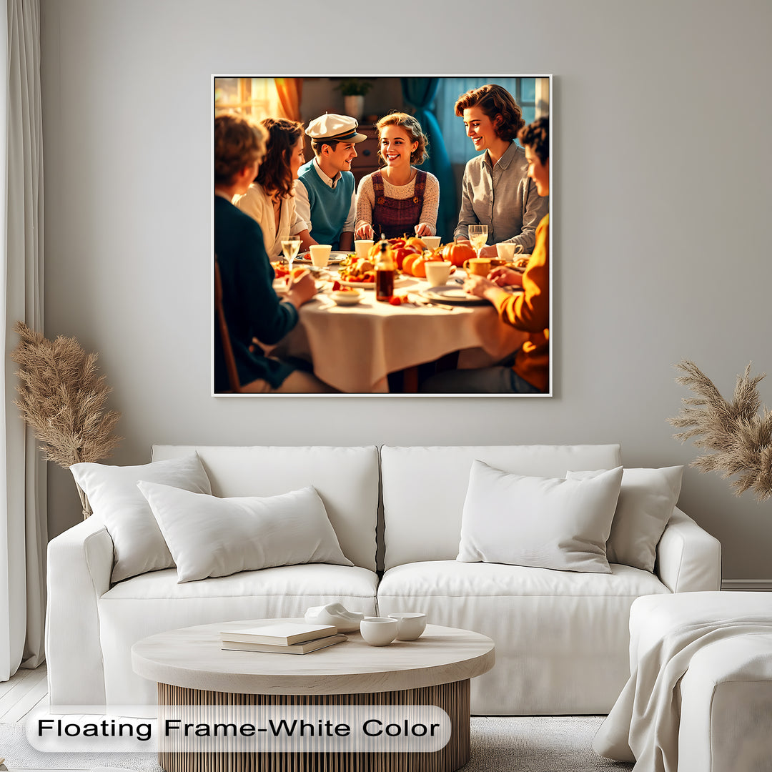 Autumn Gathering – Friends Around the Table Canvas Wall Art | Framed Art