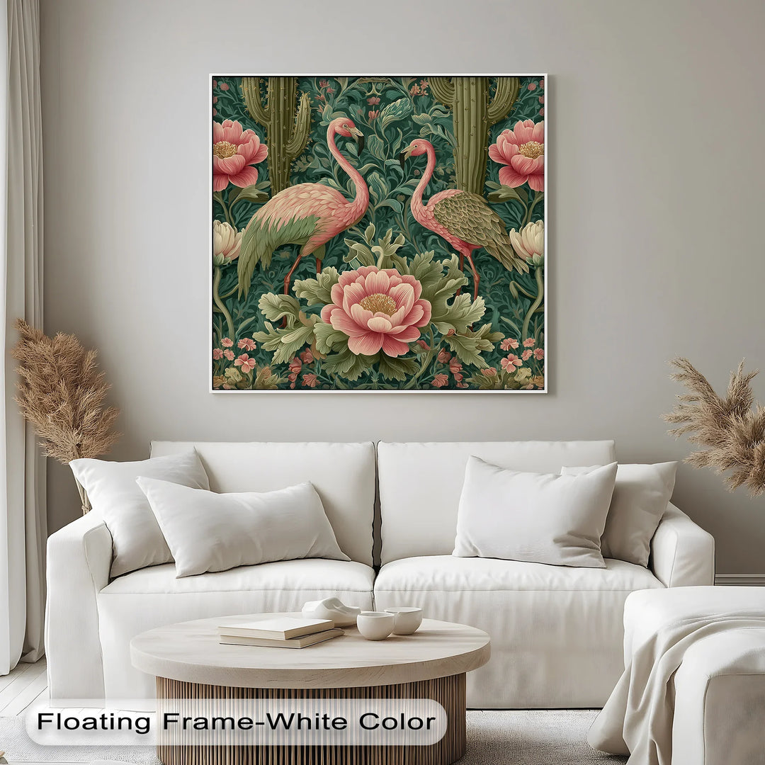 Flamingo Garden in Bloom – Vintage Tropical Canvas Print - MyPhotoStation