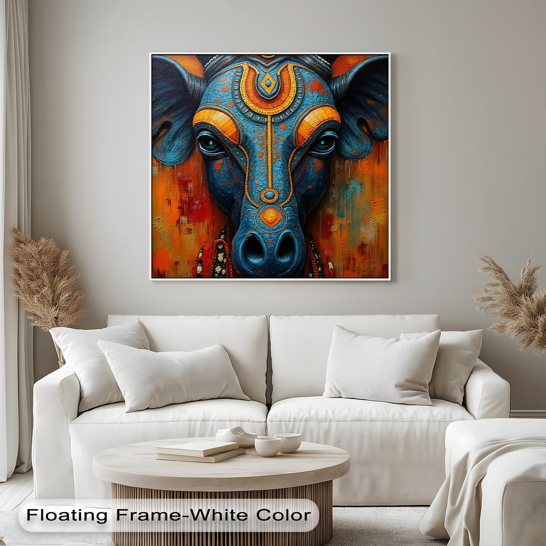 Mystical Blue Bull – Sacred Indian Canvas Wall Art | Artwork Canvas