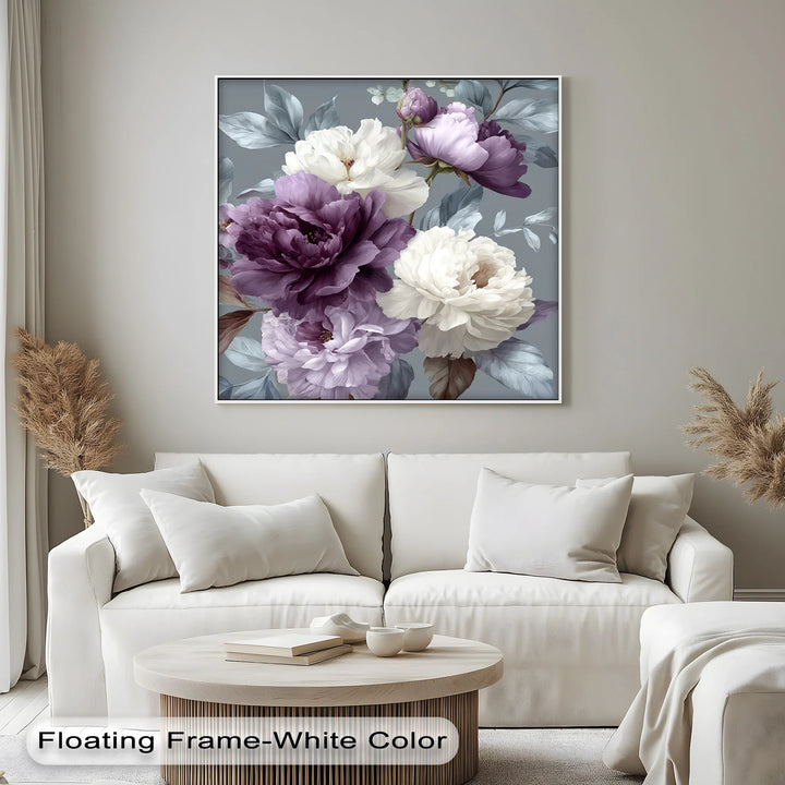 Plum Garden Harmony – Elegant Purple and Ivory Floral Canvas Print - MyPhotoStation
