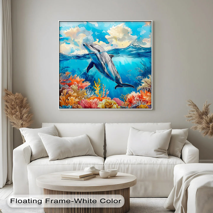 Dolphin Gliding Through Coral Paradise – Blue Ocean Canvas Prints - MyPhotoStation
