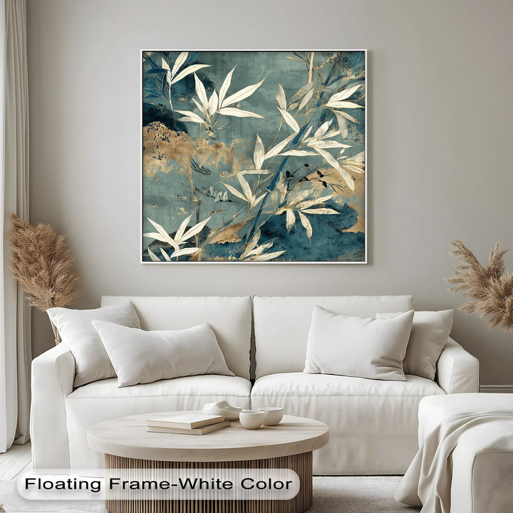 Tranquil Bamboo Forest – Blue and Gold Botanical Canvas Print - MyPhotoStation