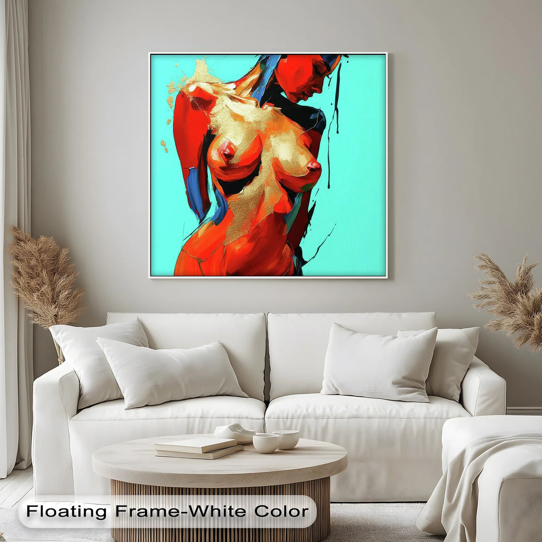 Crimson Glow – Abstract Female Figure with Gold Accents Canvas Print - MyPhotoStation