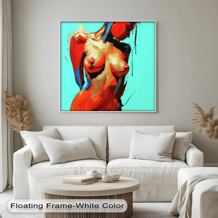 Crimson Glow – Abstract Female Figure with Gold Accents Canvas Print - MyPhotoStation