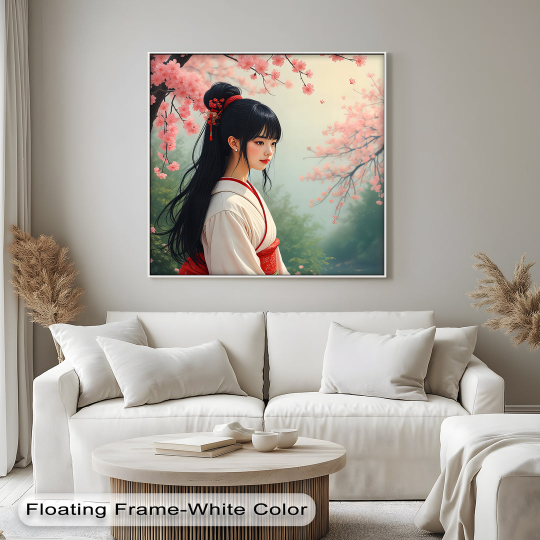 Blossom Grace – Japanese Woman Under Sakura Canvas Print | Framed Art
