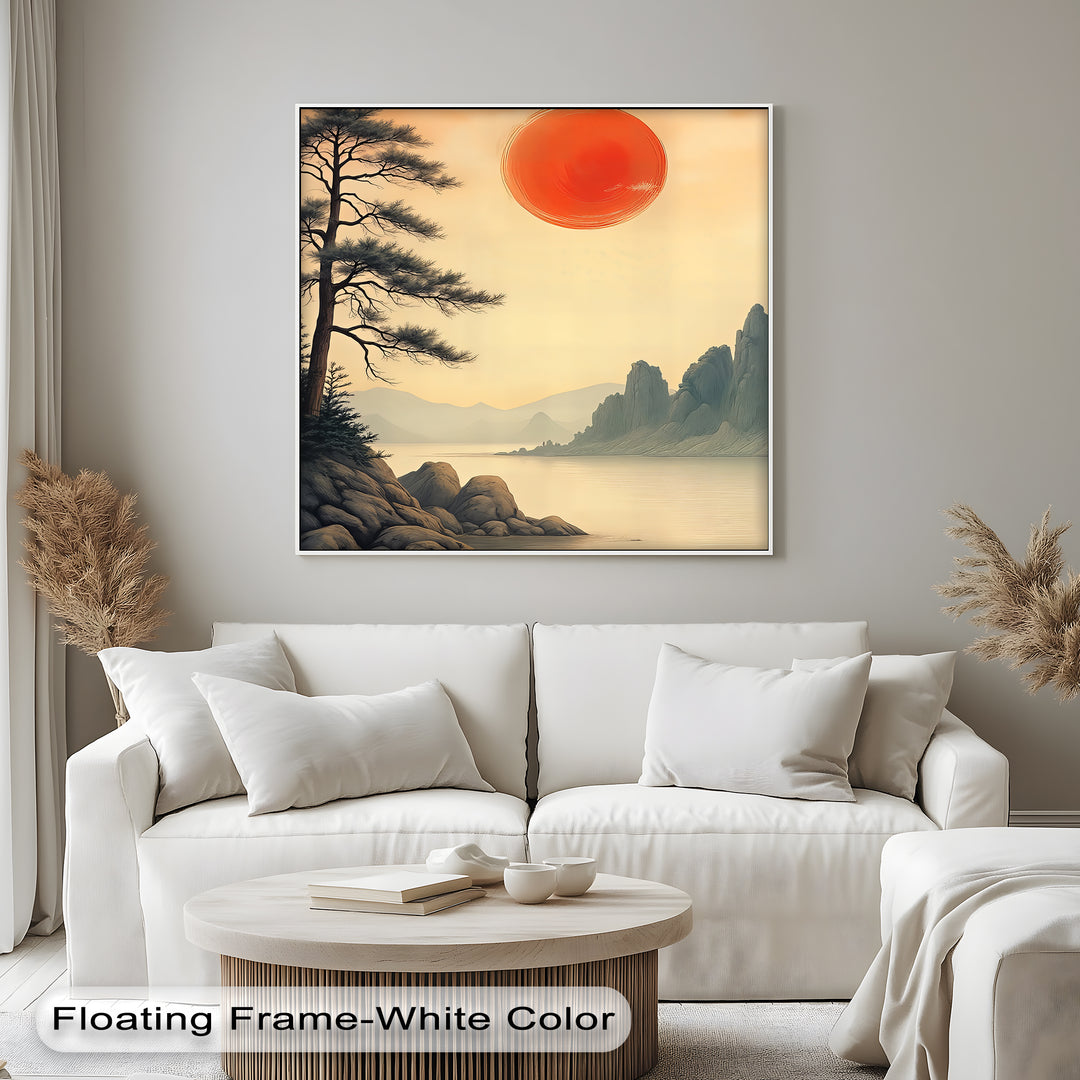 Rising Sun Over Tranquil Waters – Japanese Landscape Canvas Print | Framed Art