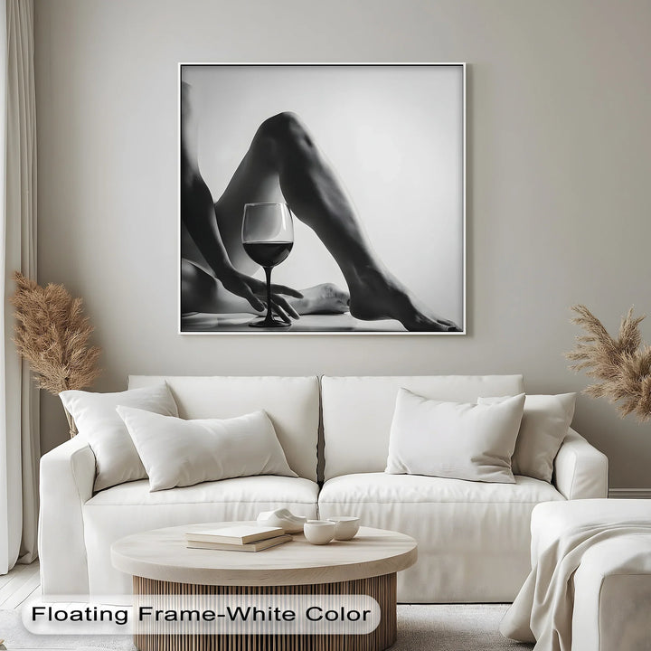 Sensual Balance – Black and White Nude with Wine Glass Canvas Print - MyPhotoStation