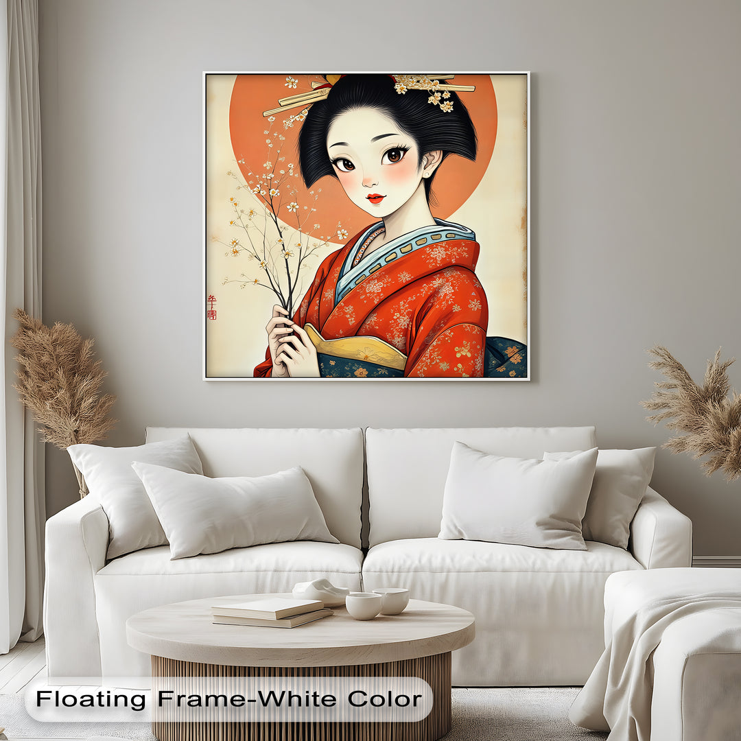 Radiant Elegance – Japanese Geisha Kimono Canvas Print | Canvas Art
