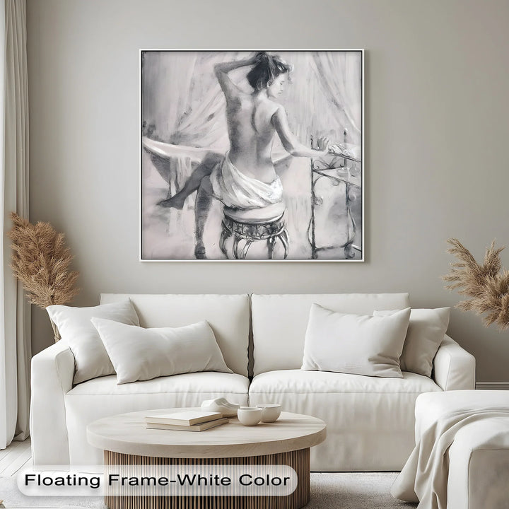 Timeless Elegance – Classical Nude Woman at Vanity Canvas Print - MyPhotoStation